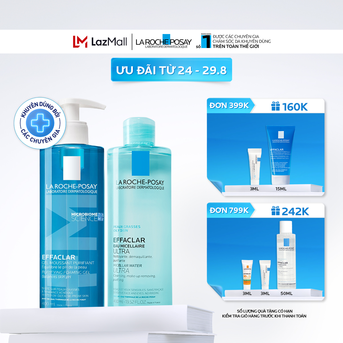 Bộ đôi làm sạch và tẩy trang dành cho da dầu mụn La Roche-Posay Double Cleansing Oily Skin