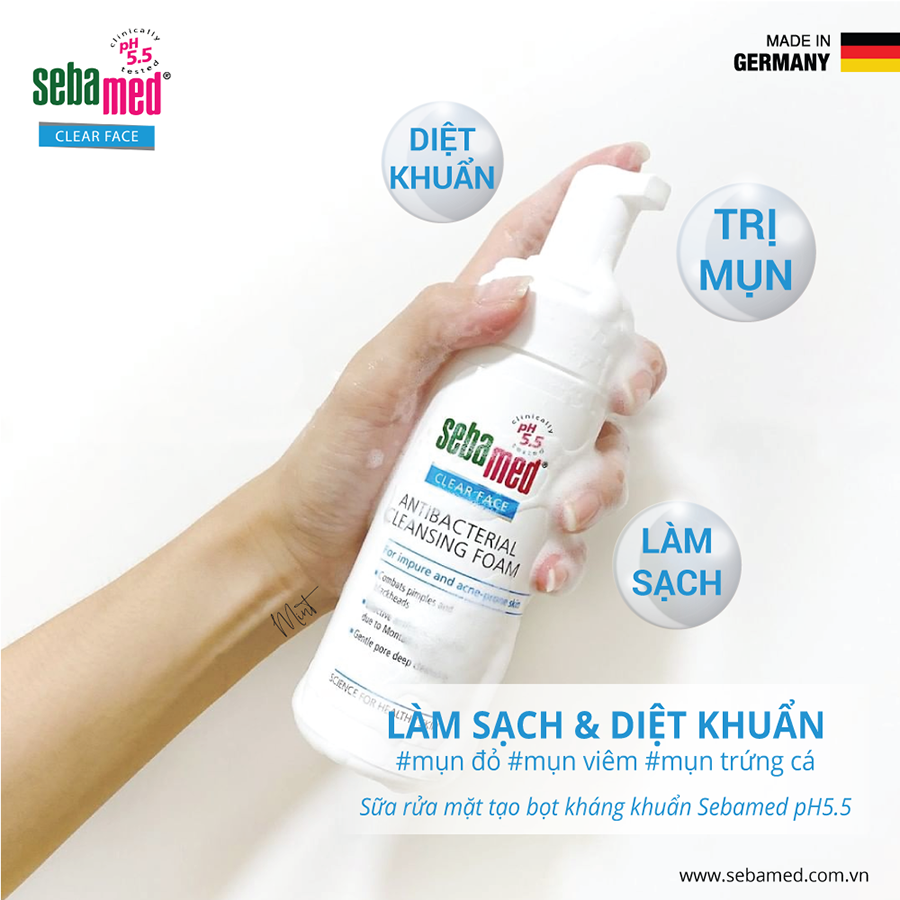 Sữa rửa mặt tạo bọt chống khuẩn giảm mụn Sebamed Antibacterial Cleansing Foam pH5.5