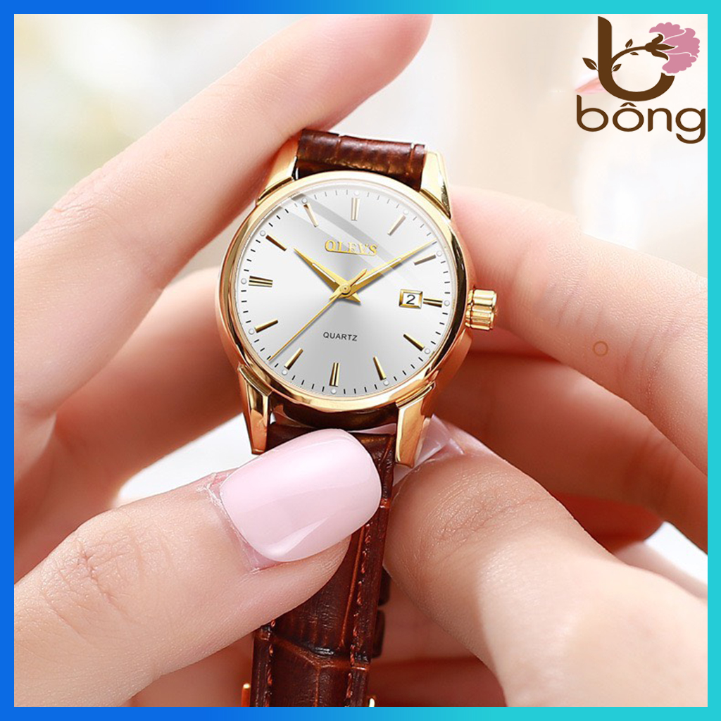 Đồng Hồ Nữ OLEVS 6898 Dây Da Cao Cấp Mặt Tròn Có Lịch Hàng Thiết Kế Kiểu Đơn Giản Thanh Lịch Chi Tiết Tinh Tế - Tặng Kèm Hộp Và Pin Dự Phòng