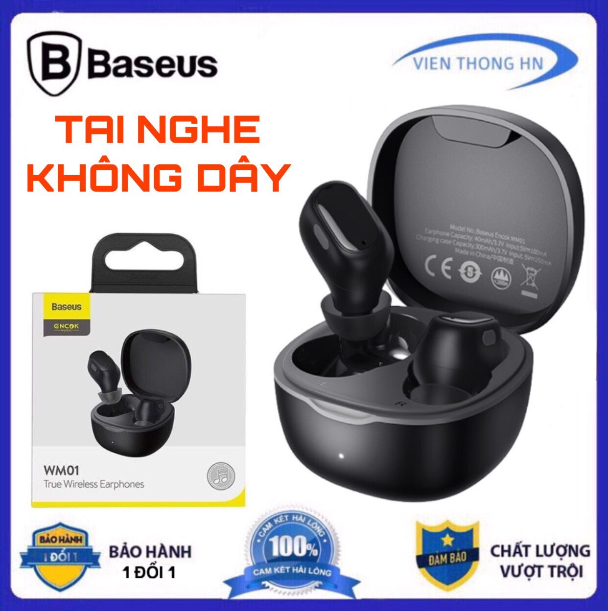 Tai nghe bluetooth v5.0 cảm ứng chạm Baseus WM01 - tai nghe không dây chống ồn siêu bass cao cấp