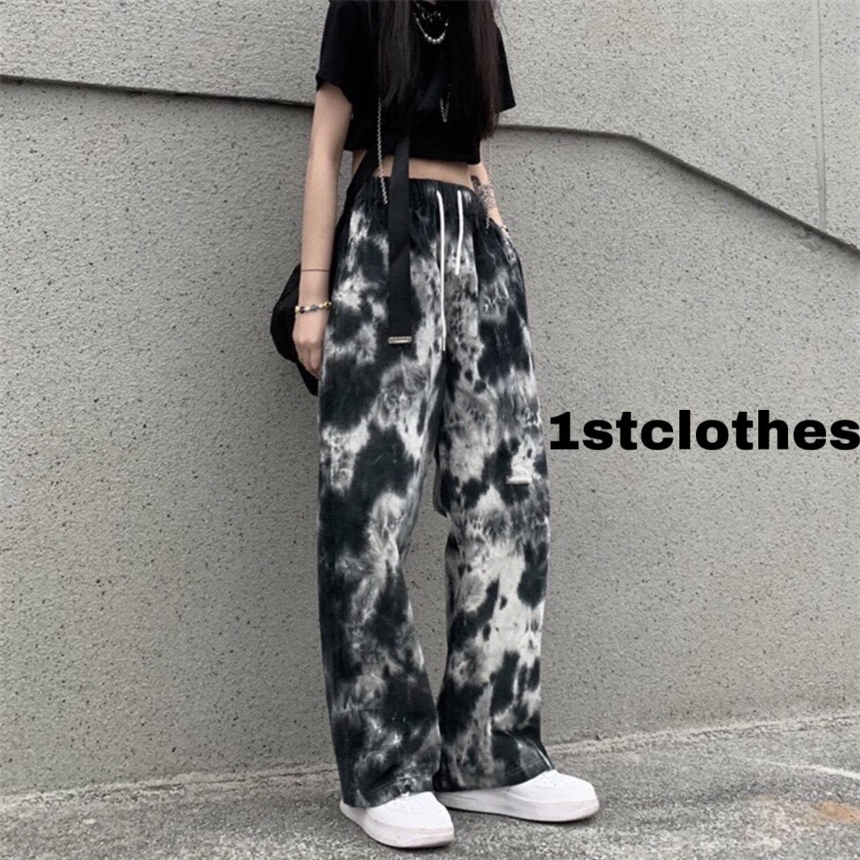 Quần ống rộng culottes LOANG unisex Quần thun dài cạp cao chất cotton dày 1st clothes