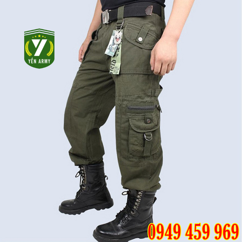 Quần lính nam túi hộp màu xanh rêu - mã q077