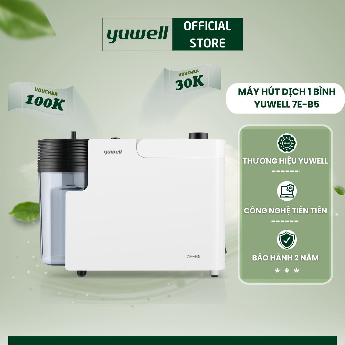 Máy hút dịch 1 bình công suất lớn yuwell 7e-b5 - nhập khẩu chính hãng - bảo hành 2 năm