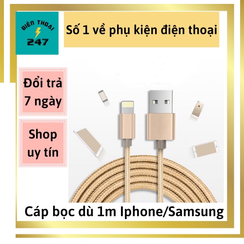 Dây sạp iphone bọc dù KLH 02 cao cấp dài 3m, Cáp sạc nhanh ip6/7/8/x/11/12 sạt cho các dòng ipad và củ cốc xạc 2A