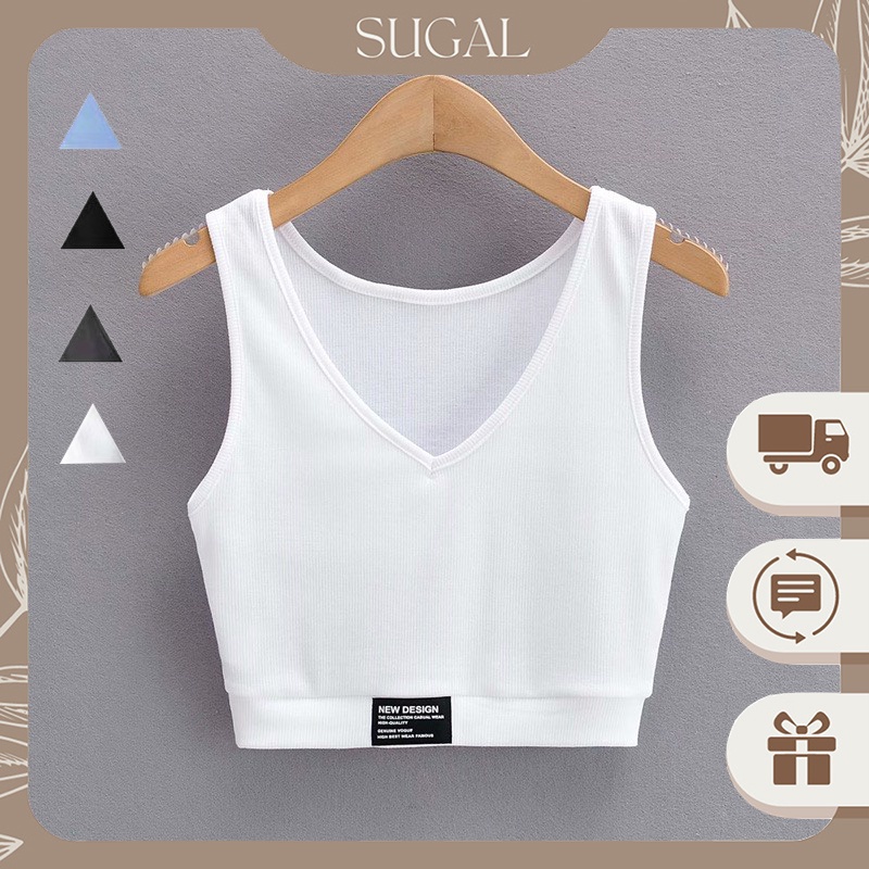 Áo Ba Lỗ Không Tay Cổ V Cổ Tim Dáng Bo Croptop Tag NEW DESIGN Chât Thun Tăm Cao Cấp Sugal TOP NU 030V3