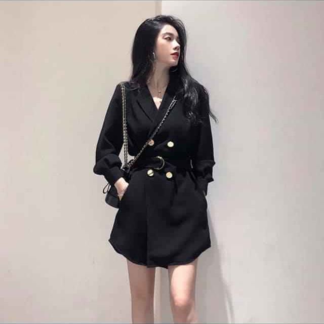 BELY  V561  Váy đầm ôm A cổ vest thiết kế tạo khối 2 bên  Đen Be  Bely   Thời trang cao cấp Bely