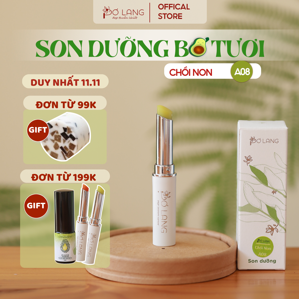 Son dưỡng môi làm mềm môi, giảm nếp nhăn rãnh môi từ quả Bơ Pơ Lang thỏi 5gam - A08