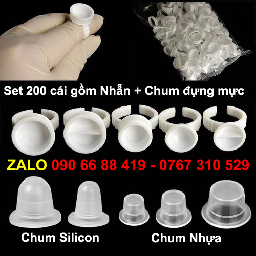 Bộ 200 cái gồm Nhẫn đựng mực + Chum đựng mực xăm, sáp điêu khắc, keo nối - Chum hũ nhựa đựng mực phun xăm - Chum Nhẫn đựng mực Phun Xăm