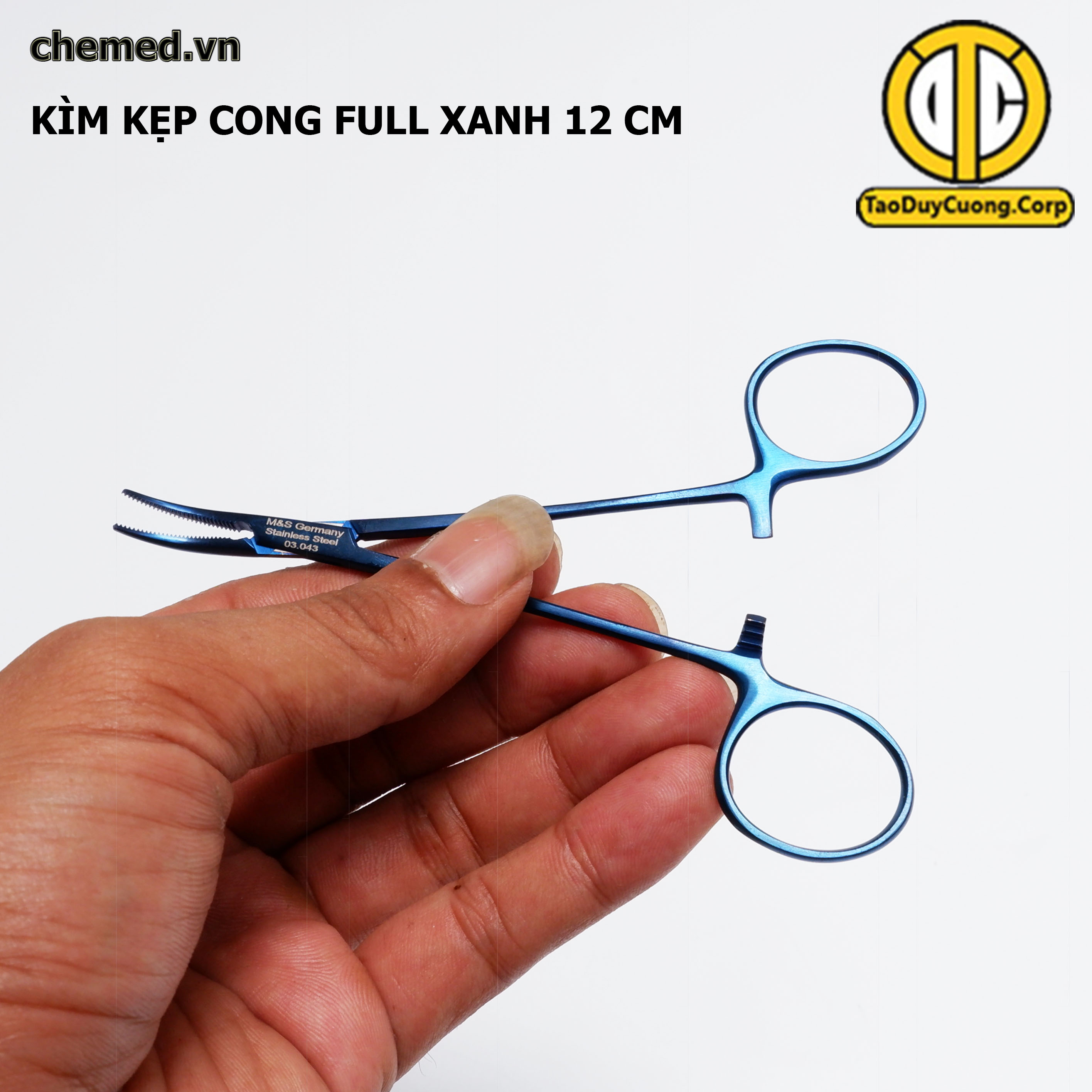 Panh kẹp cong full xanh dùng trong y tế, phẫu thuật, spa 12,5 cm