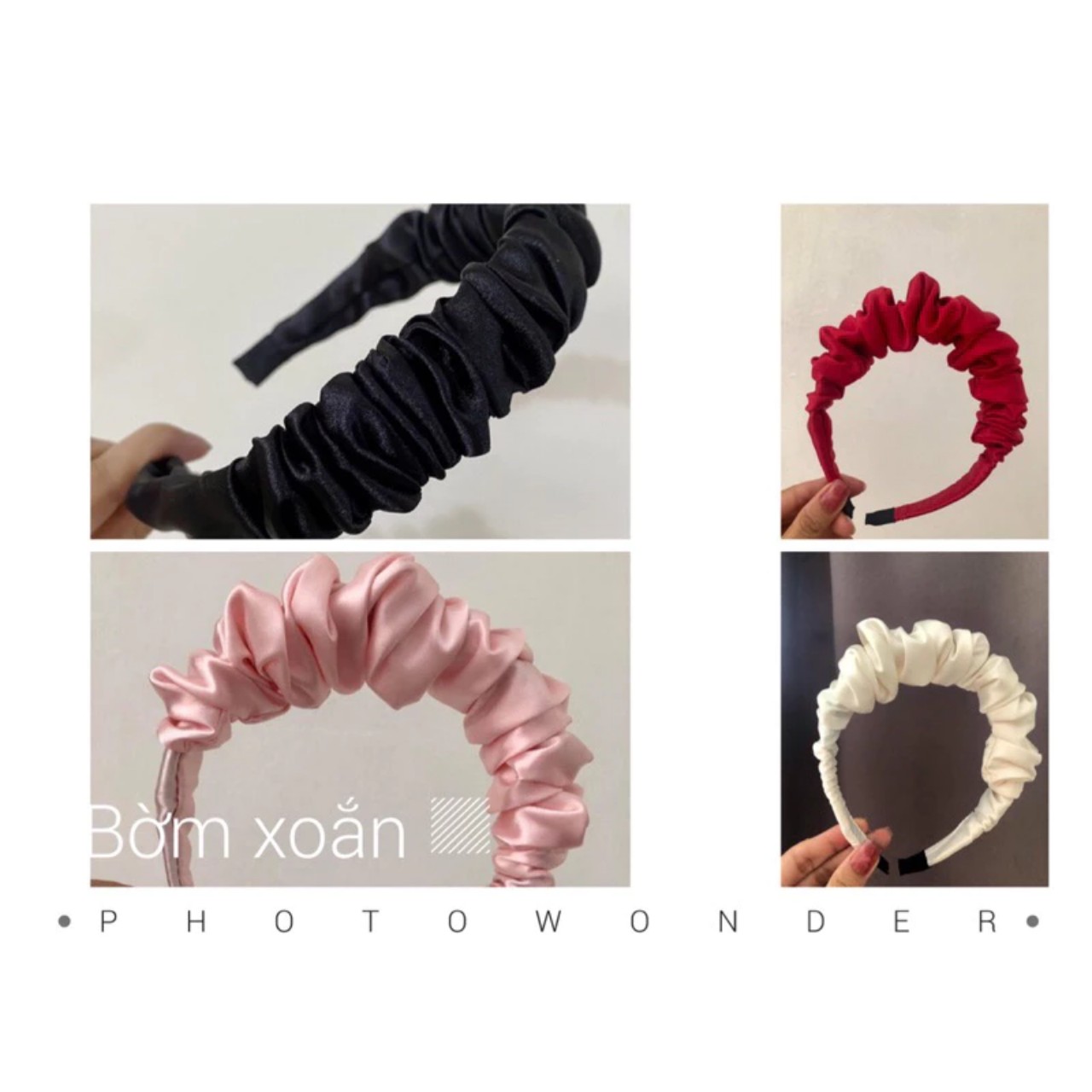 Băng đô cài tóc lụa satin bóng,bờm tóc phong cách Hàn Quốc cho Nữ, Bé Gái