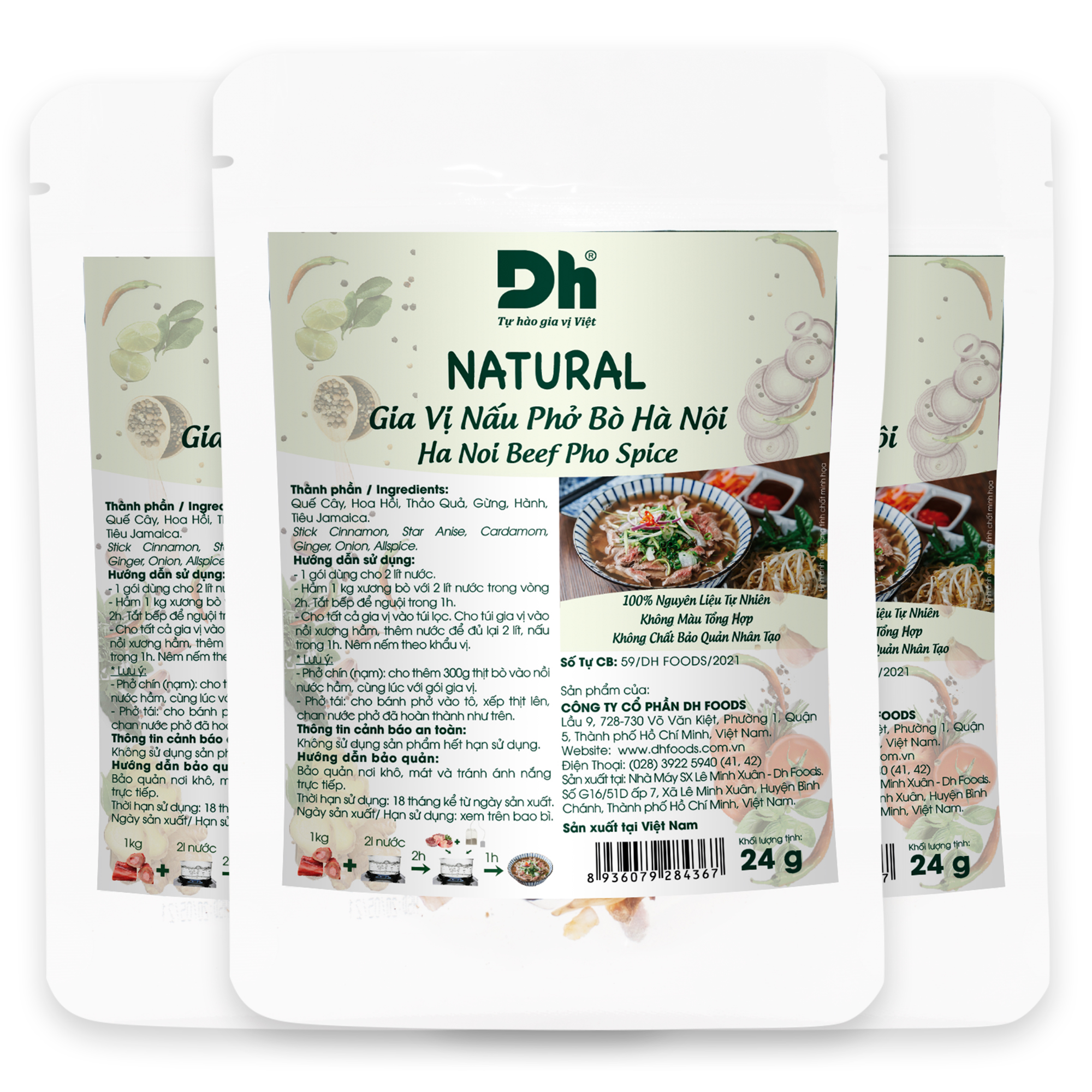 [FreeshipMAX] ( COMBO 3 GÓI) NATURAL Gia Vị Nấu Phở Bò Hà Nội 24gr Dh Foods thành phần hoàn toàn tự nhiên