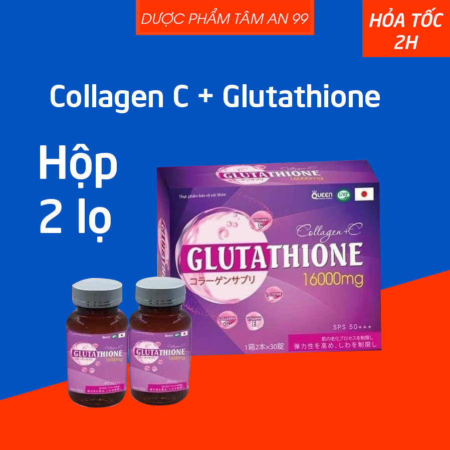 Hộp 2 lọ Viên uống đẹp da Collagen C Glutathione 1600mg giúp đẹp sáng da, ngăn ngừa lão hóa, giảm nám sạm da - Hộp 2 lọ x 30 viên