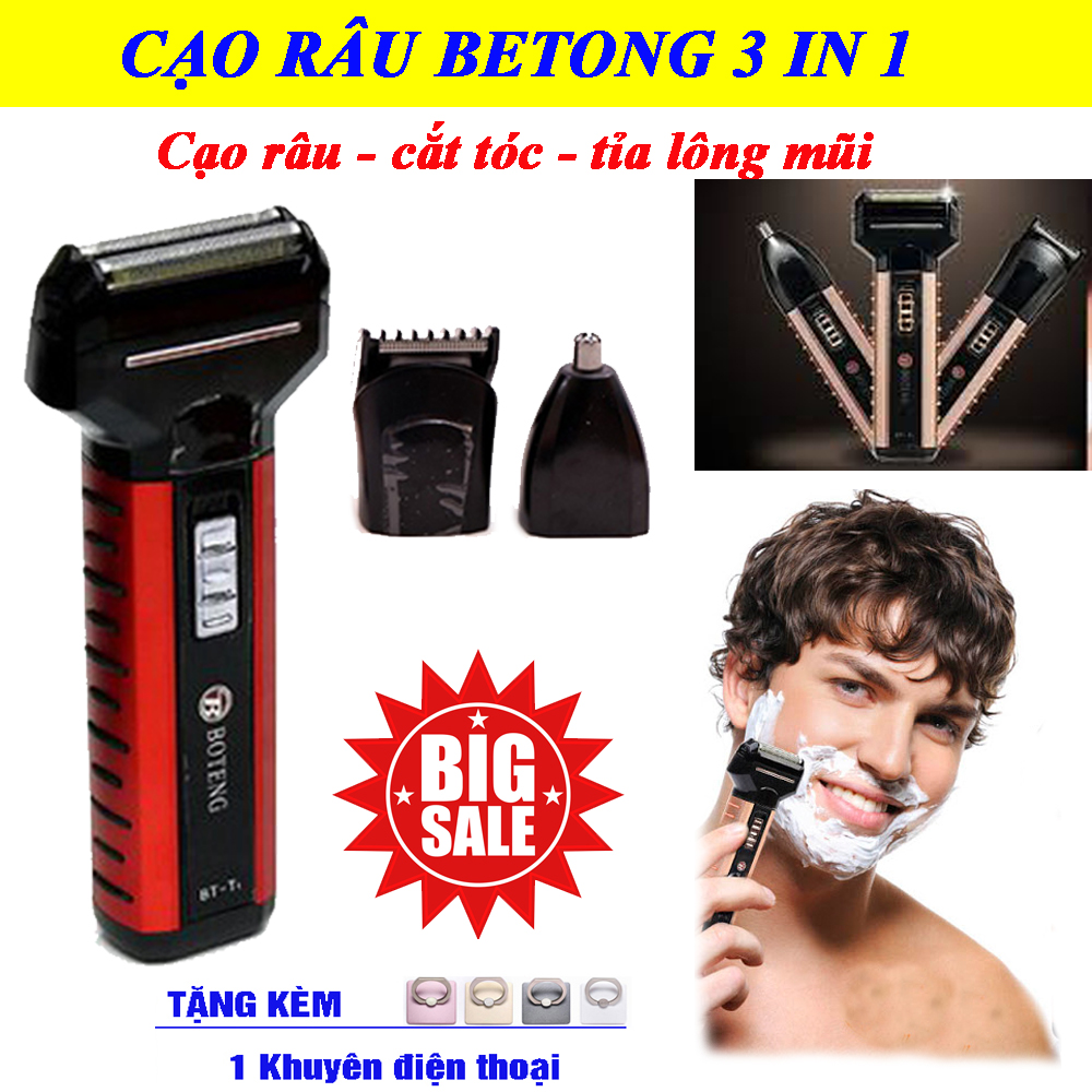 Tông Đơ Cắt Tóc Betong 3 in 1, Máy Cạo Râu Đa Năng, Cạo Râu Boteng Cao Cấp. Tích Hợp 3 Chức Năng: Cạo Râu, Cắt Tóc, Tỉa Lông Mũi - Tíết Kiệm Thời Gian, Vô Cùng Tiện Lợi - MUA NGAY, BH 1 ĐỔI 1!