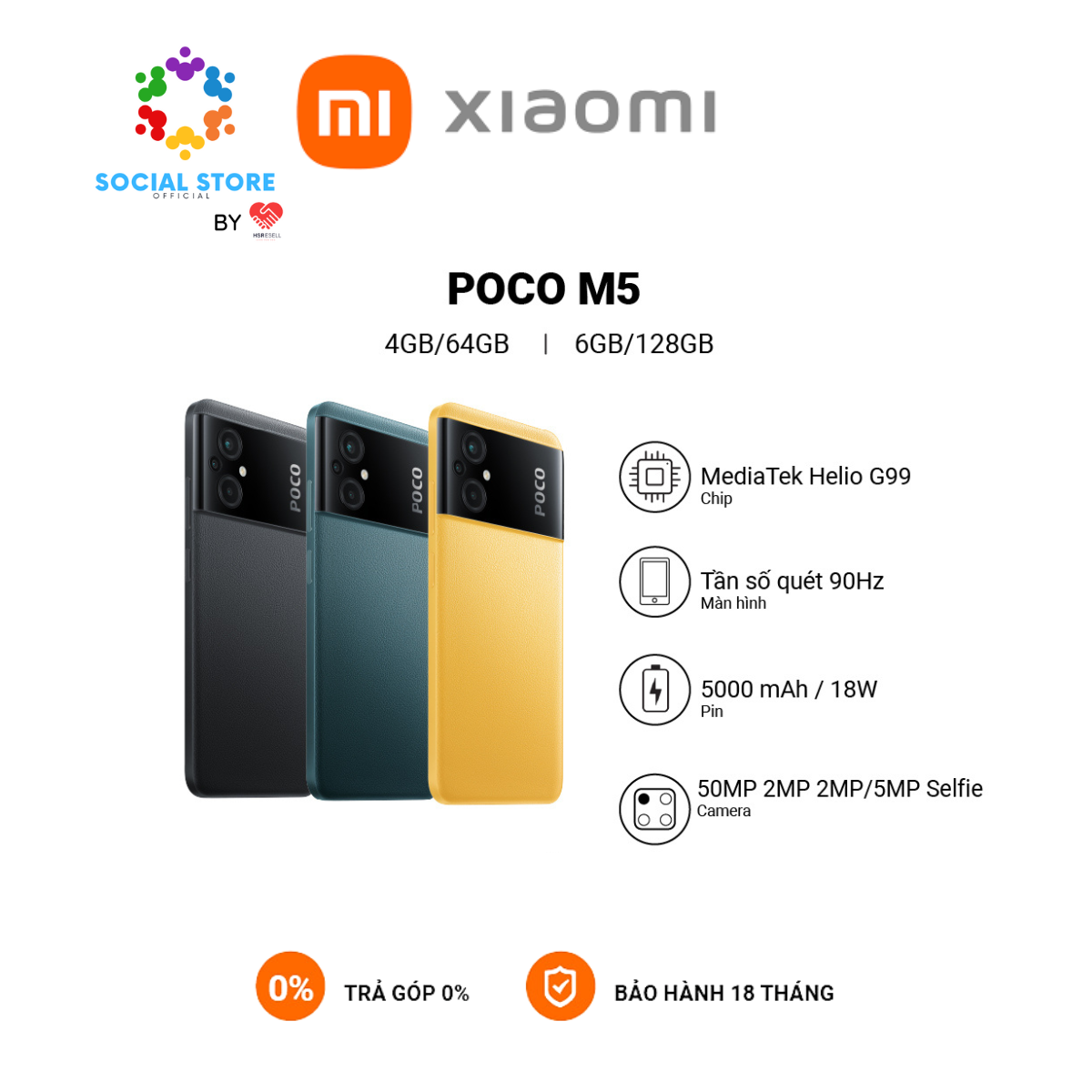 Điện thoại POCO M5 4GB+64GB/6GB+128GB | Pin 5000mAh | MediaTek Helio G99 | Sạc nhanh 18W - Hàng Chính Hãng - Mới Nguyên Seal