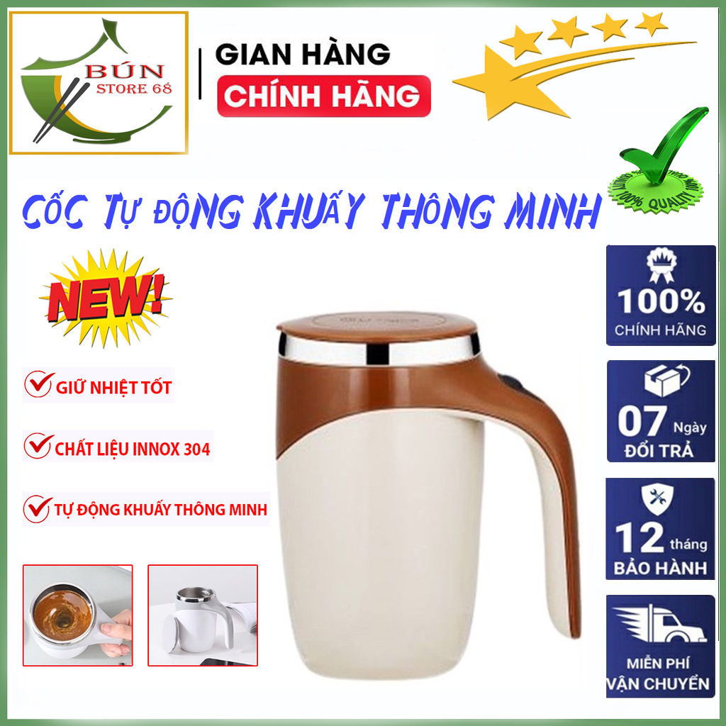 Cốc tự khuấy, cốc pha cà phê tự động khuấy dung tích 380ml, cốc khuấy tự động thông minh, cốc pha tự động băng thép không gỉ 304,cốc khuấy tự động
