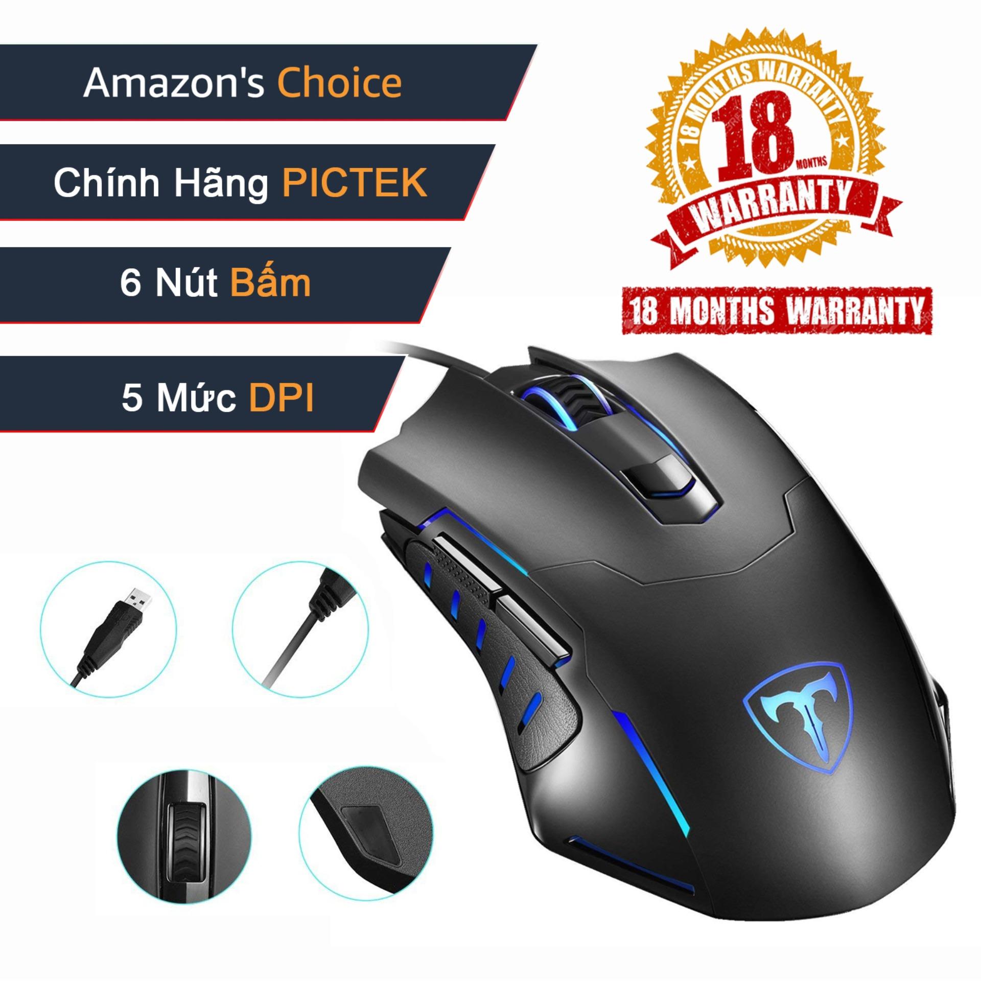 Chuột chơi game văn phòng cao cấp USB PICTEK T9 có dây 3200 DPI 6 nút cho máy tính PC Laptop - Hãng Phân Phối chính thức
