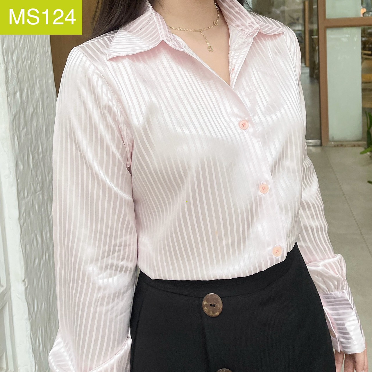 Áo sơ mi cổ đức voan lụa siêu mát ms124