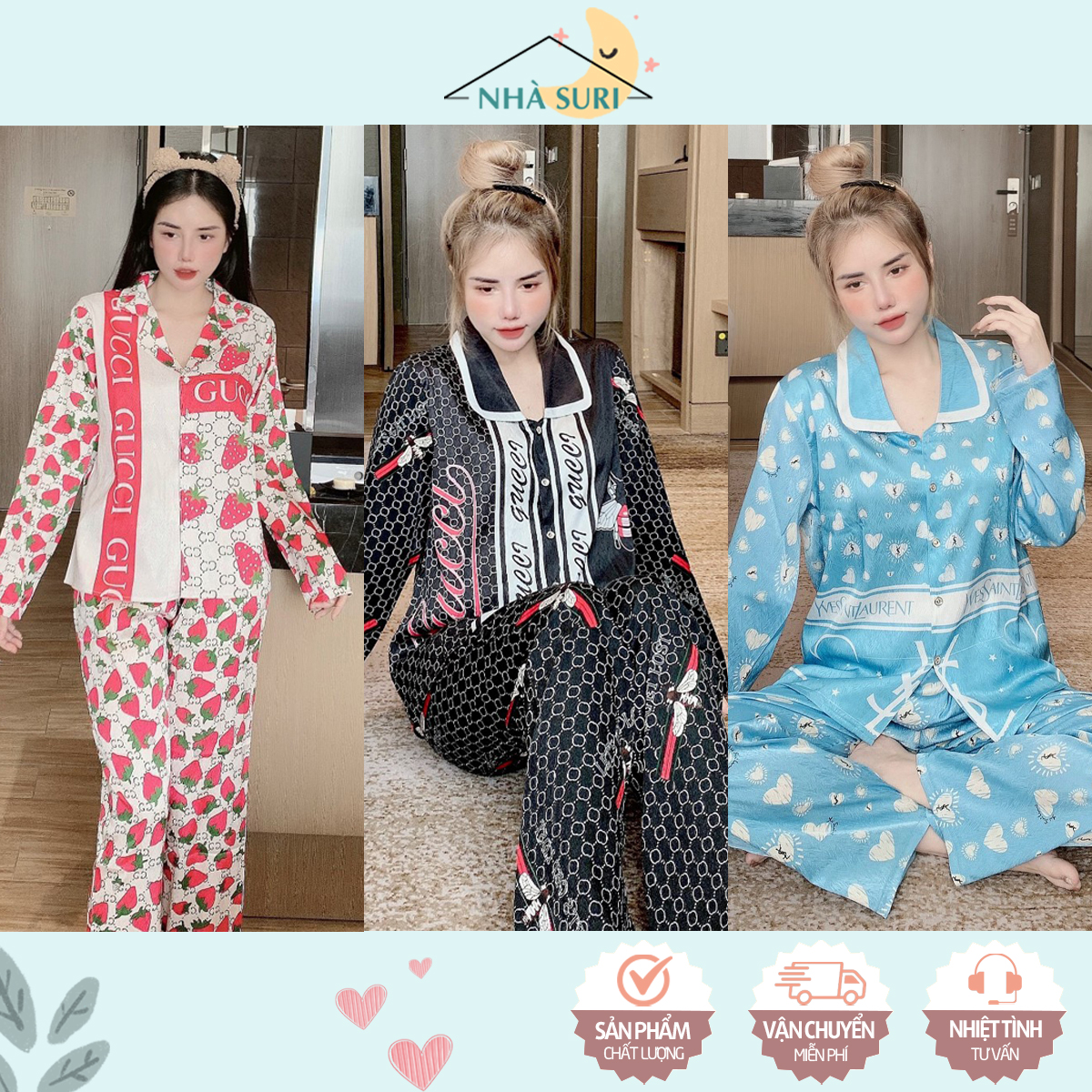 Đồ bộ ngủ nữ pijama mặc nhà lụa xước Nhà Suri, set pizama tay dài vải đẹp thoáng mát