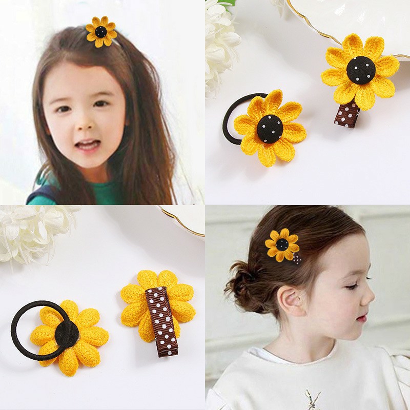 SET 2 CÁI | DÂY BUỘC TÓC VÀ KẸP TÓC HOA HƯỚNG DƯƠNG SIÊU XINH CHO BÉ YÊU | VIDEO THẬT| SHOP BEECOW