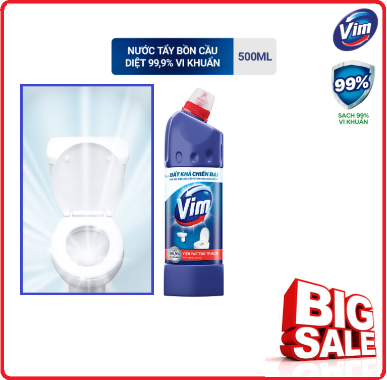 Nước tẩy bồn cầu vim diệt khuẩn 99,9% 900ml/500ml