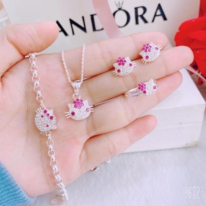 Bộ trang sức bạc thật cho bé mẫu kitty cực đẹp Trang sức bạc JQN cam kết bạc chuẩn