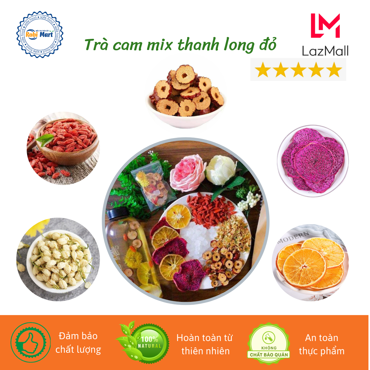 Set trà detox cam mỹ mix thanh long đỏ robimart - hộp 10, 20, 30