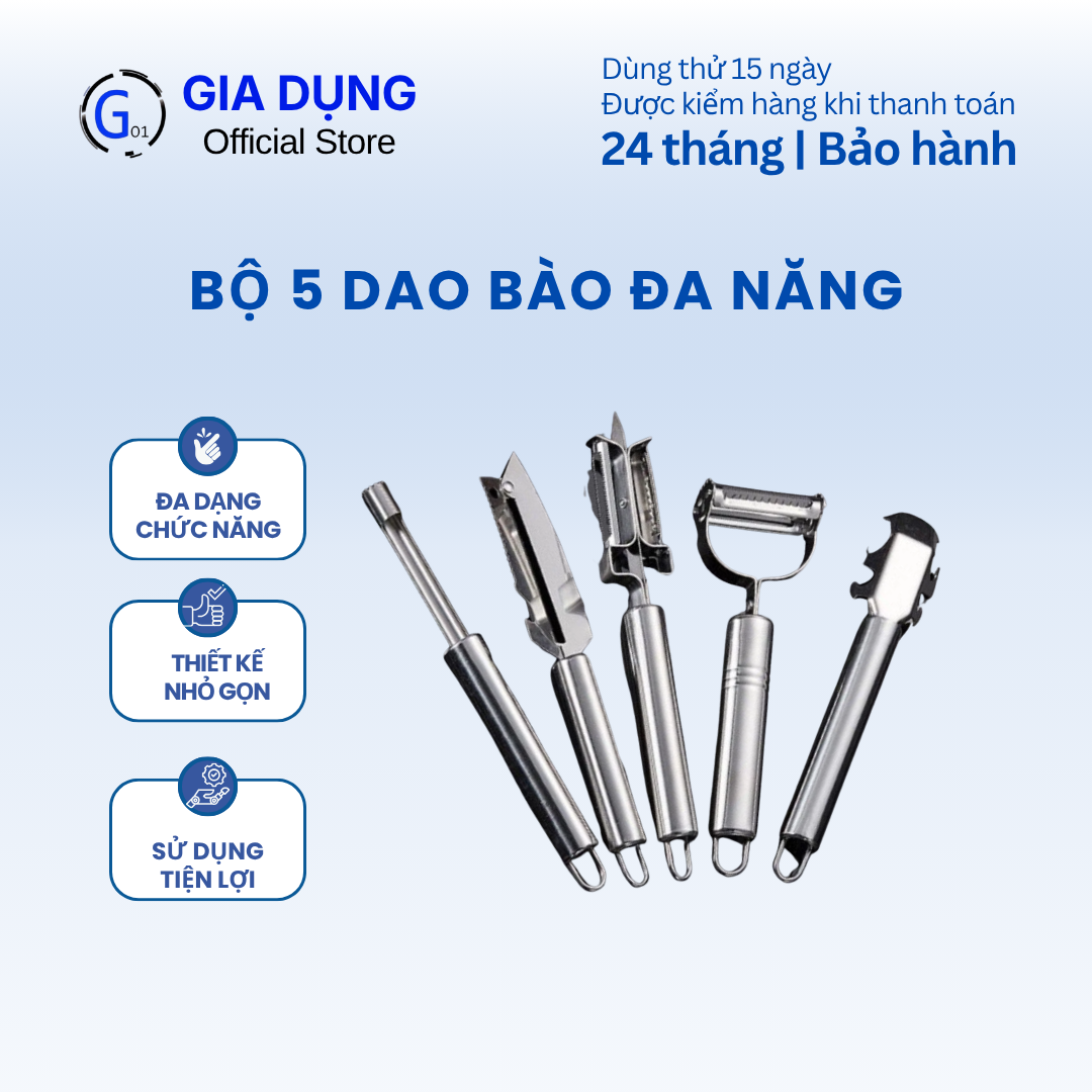 Combo 5 món dao bào gọt rau củ quả, gọt vỏ, bào sợi đa năng chất liệu inox bền bỉ không gỉ cất gọn dễ dàng tiện lợi