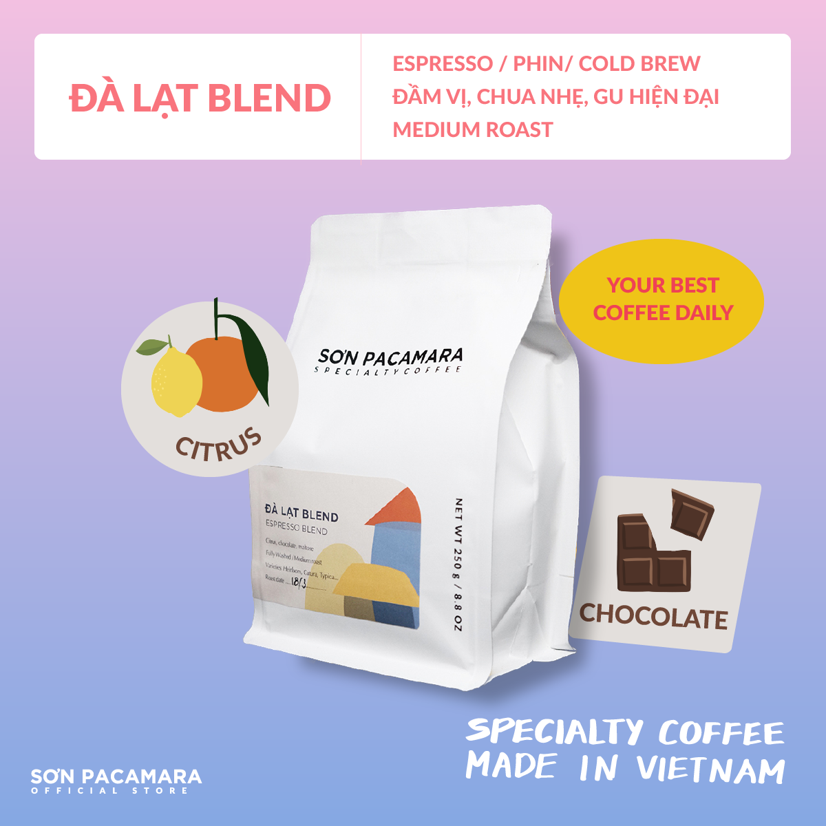 Cà Phê Espresso Đà Lạt Blend - Chua Trái Cây, Ngọt Hậu - Phù Hợp Espresso / Phin / Cold Brew - Specialty Coffee Việt