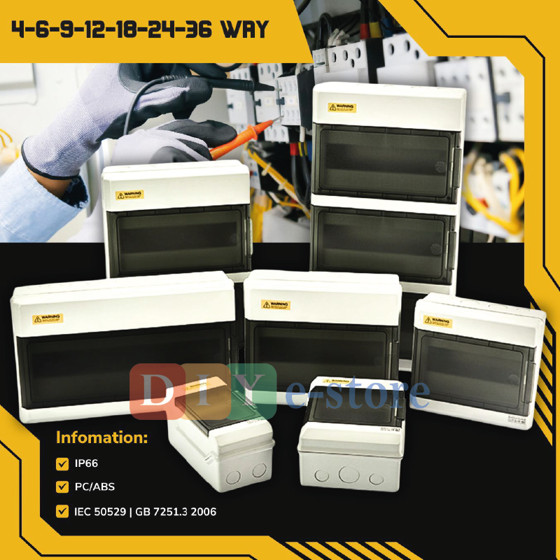 Tủ điện 4 WAY, 6 WAY, 9 WAY, 12 WAY, 18 WAY, 24 WAY, 36 WAY chống nước IP66 chất lượng cao– Tủ điện lắp nổi, Vỏ tủ điện, Tủ điện nhựa