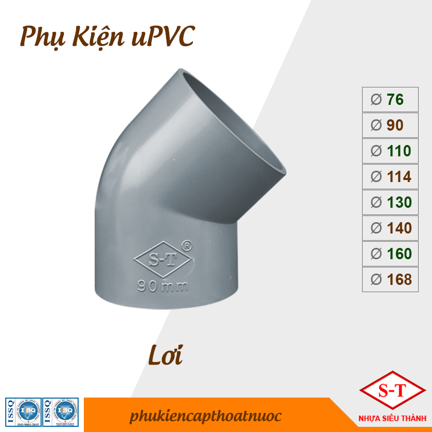 Co lơi, chếch pvc phi 76, 90, 110, 114, 130, 140, 160, 168 phụ kiện nhựa st