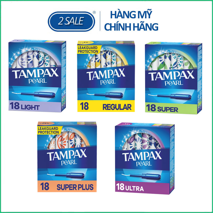Băng vệ sinh Tampon Tampax Pearl Light/ Regular/ Super/ Super Plus/ Ultra hộp 18 ống