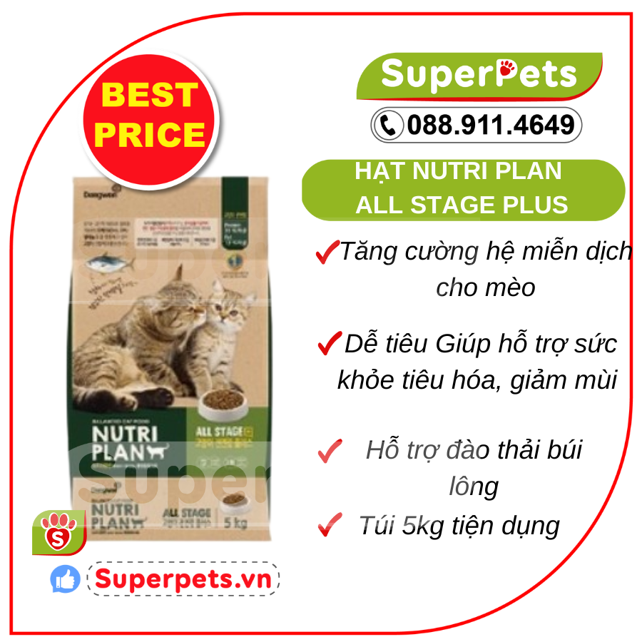 5kg thức ăn hạt cho mèo mọi lứa tuổi nutri plan cat all stage plus superpets