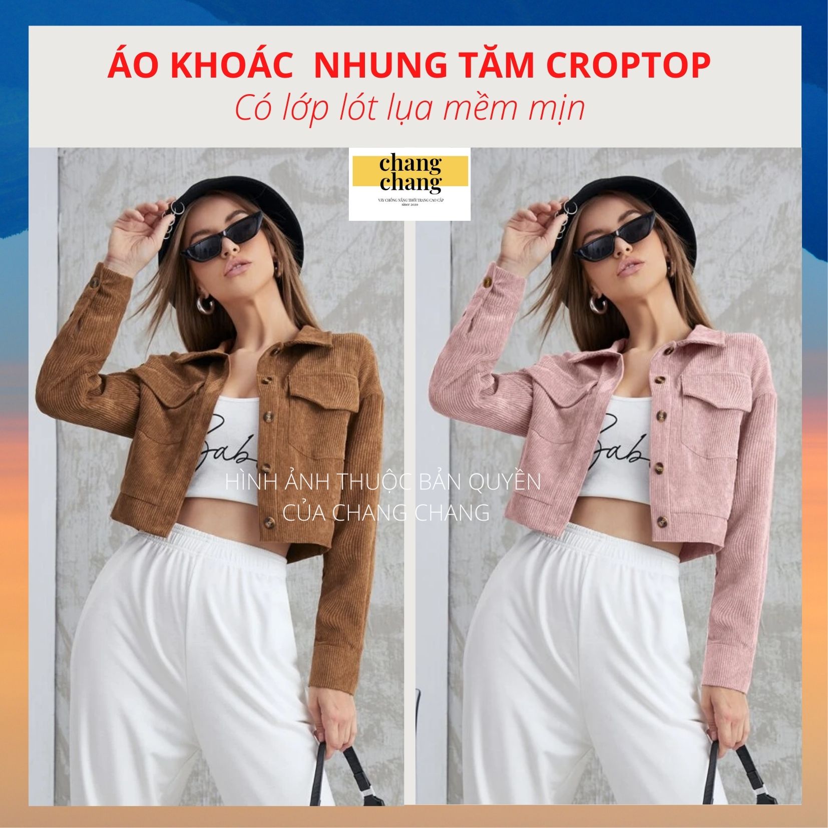 Áo khoác nhung tăm, áo khoác nữ vải nhung tăm, có lót lụa mềm mịn | chang chang aknt04