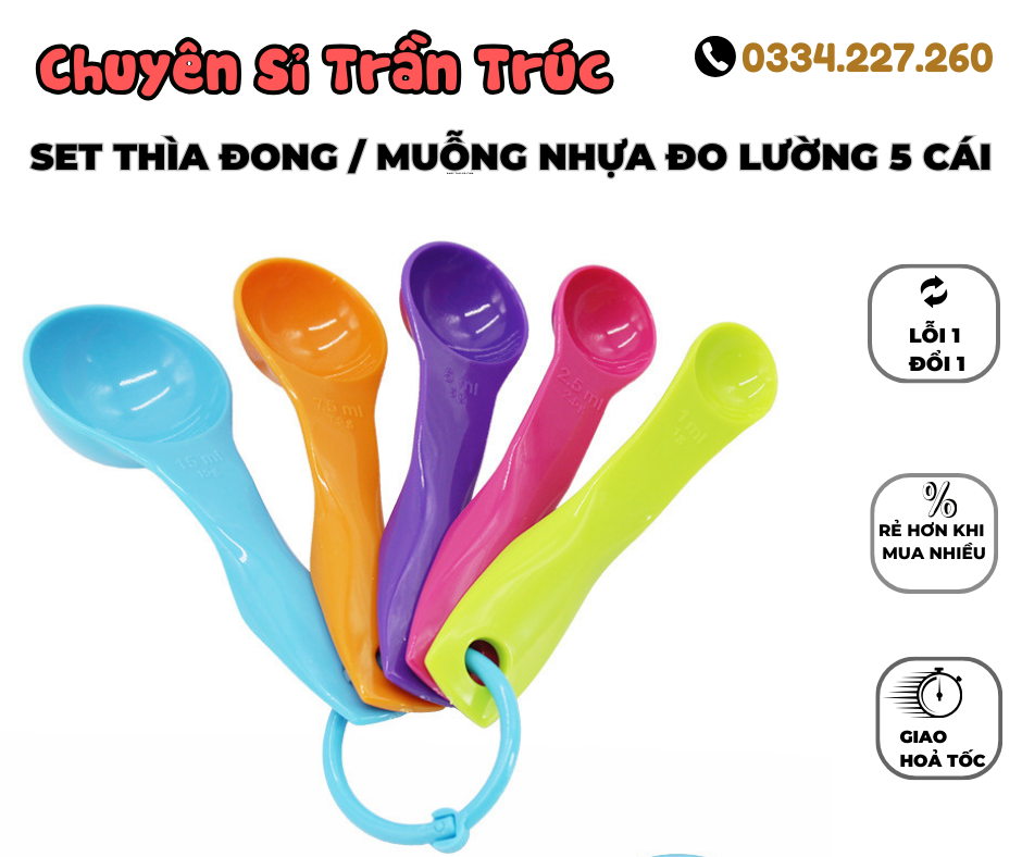 Set 5 muỗng đong định lượng, gia vị, cà phê, bột, muỗng định lượng làm bánh 5 màu