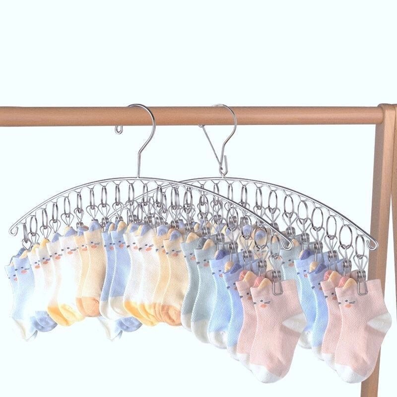 Móc treo quần áo Inox - Móc chùm phơi đồ em bé, khăn tay, tất vớ - 8/10/20 móc kẹp
