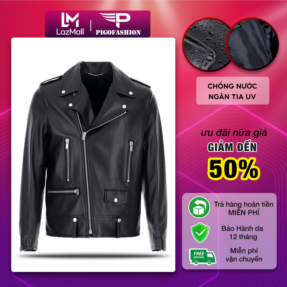 Áo khoác da nam biker jacket cá tính thời trang fs adn15 - pigofashion