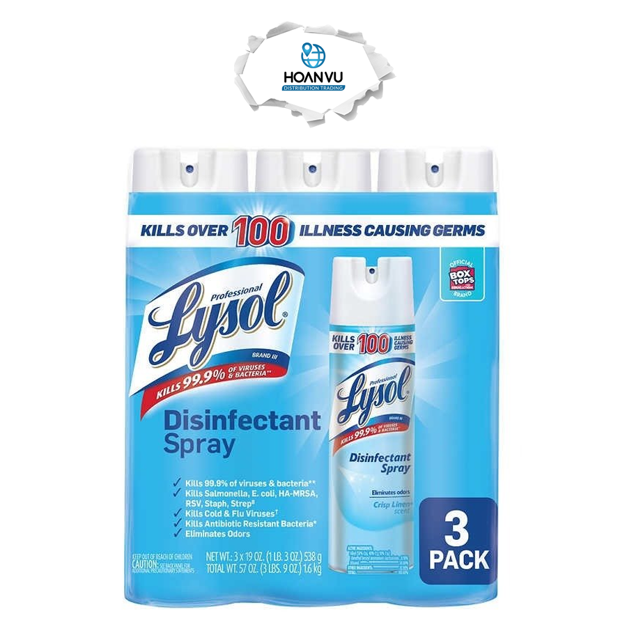 Set 3 Chai Xịt phòng diệt khuẩn Lysol disinfectant spray hàng Mỹ 538g