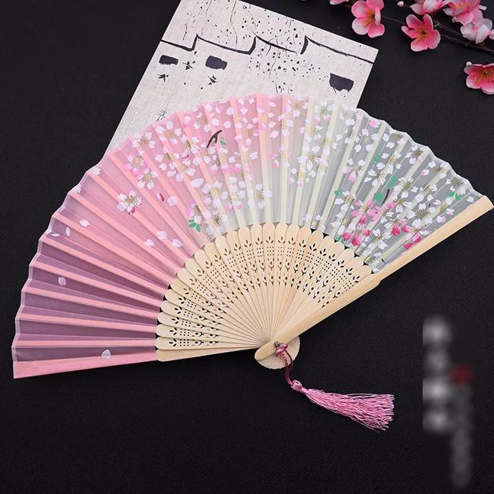 Quạt cổ trang dây tuyến điệp viễn xám quạt xếp cầm tay phong cách Trung Quốc phong cách cổ trang cổ điển