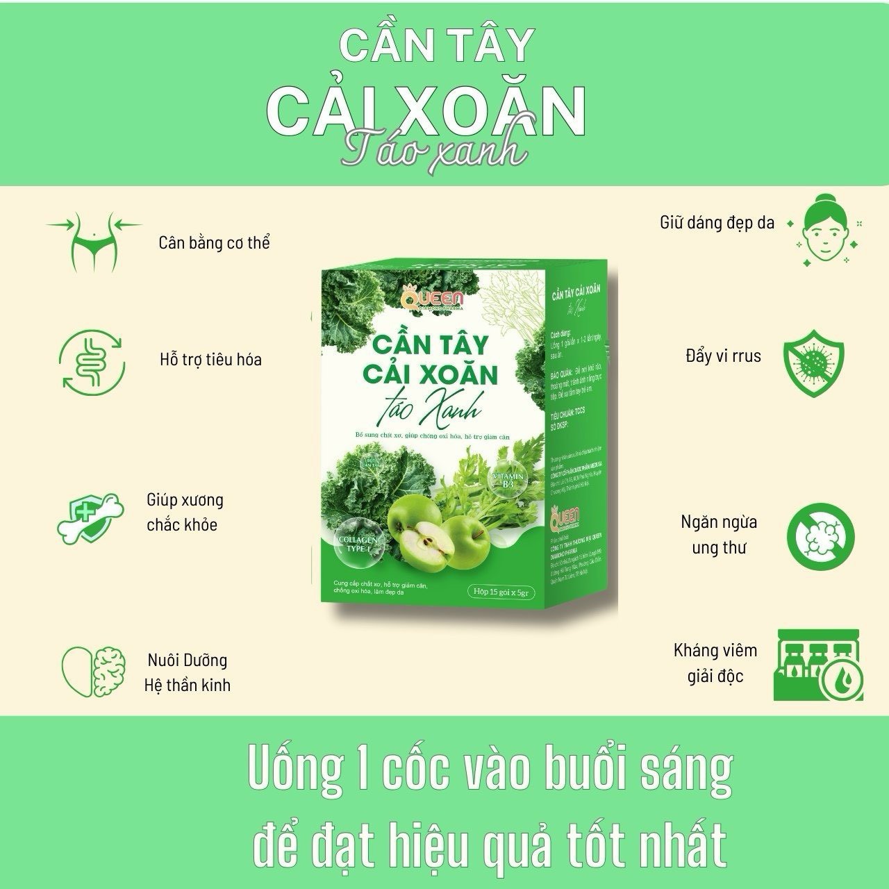Bột Cần Tây Cải Xoăn Táo Xanh - Hỗ Trợ Giảm Cân Giảm Mỡ Máu  Giúp Đẹp Da Giữ Dáng An Toàn Hiệu Quả- Hộp 15 gói