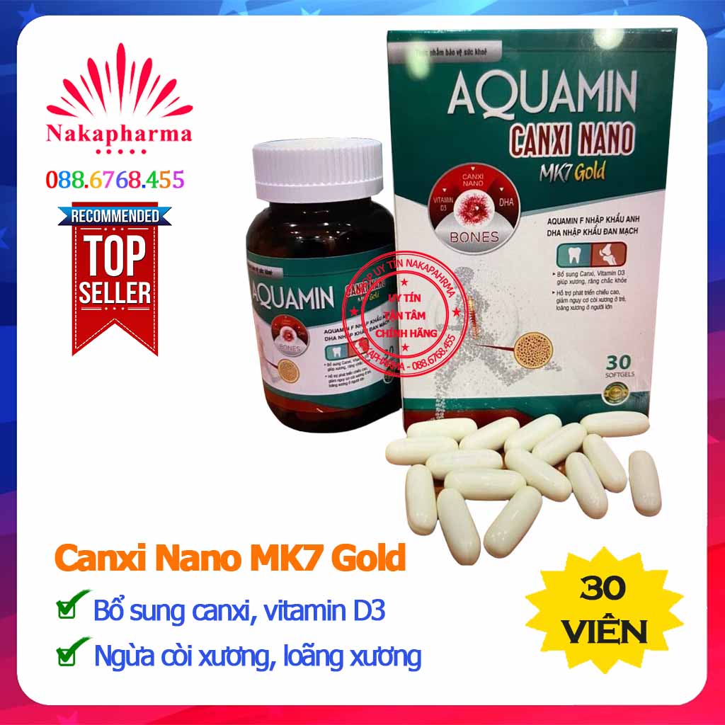 Aquamin Canxi Nano MK7 Gold – Giúp giảm nguy cơ loãng xương, còi xương, dành cho trẻ chậm lớn, chậm mọc răng, người già
