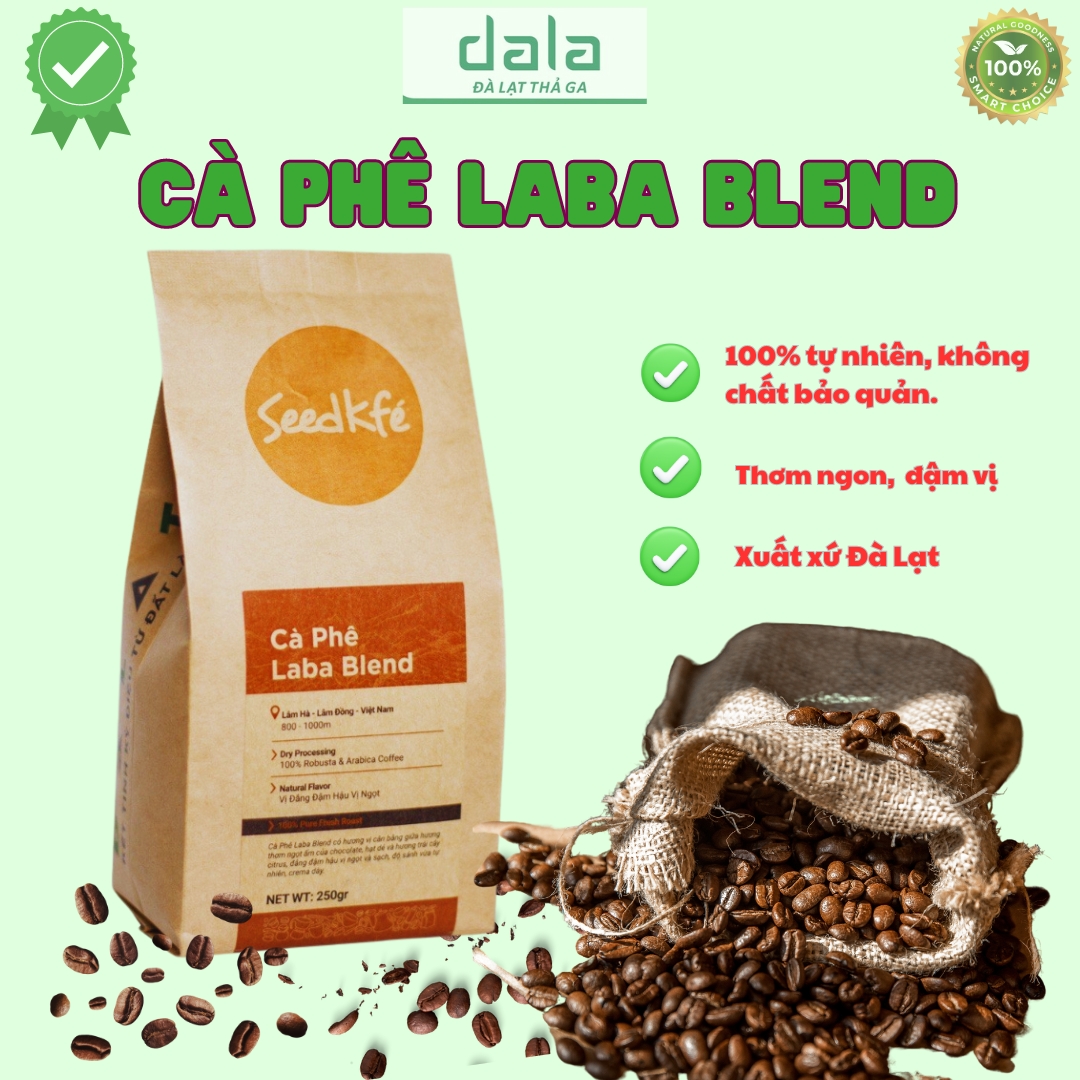 ĐÀ LẠT GỐC + QUÀ TẶNG 20K - Cà phê Laba Blend - Thương hiệu SeedKfe - Rang, xay nguyên chất - Gói 250g