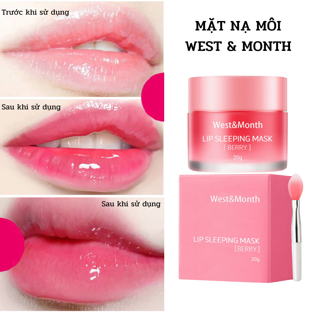 Mặt nạ môi west & month giúp tẩy tế bào chết môi, dưỡng ẩm và giảm thâm môi, mang lại đôi môi hồng hào căng mọng, đàn hồi và mềm mịn