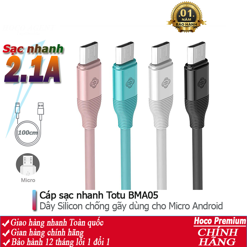 Cáp sạc nhanh totu bma05 dòng 2.1a đầu micro android dây dài 1.2m - chính hãng