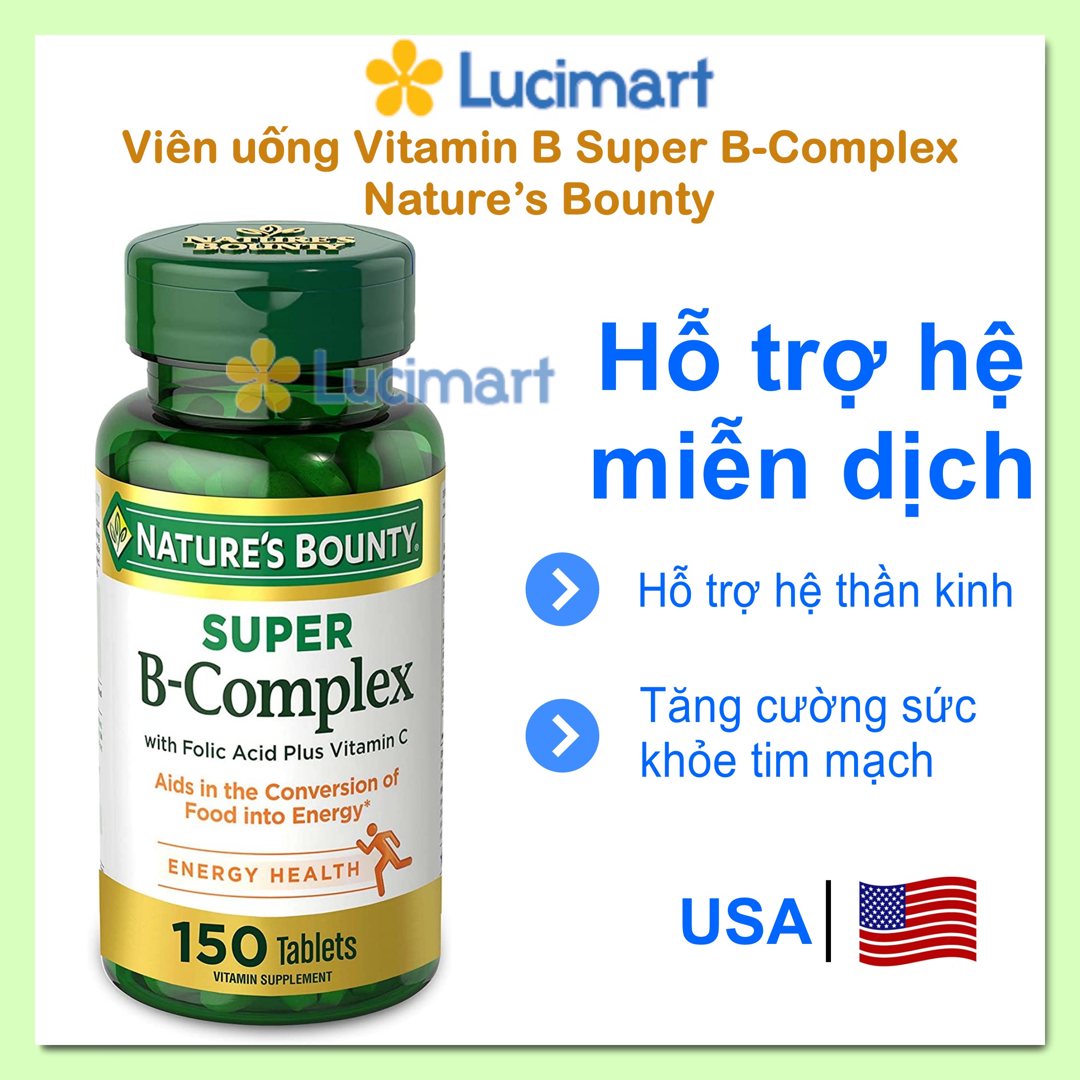 [HCM]Viên uống Vitamin B tổng hợp Nature’s Bounty Super B-Complex hũ 150 viên [Hàng Mỹ]