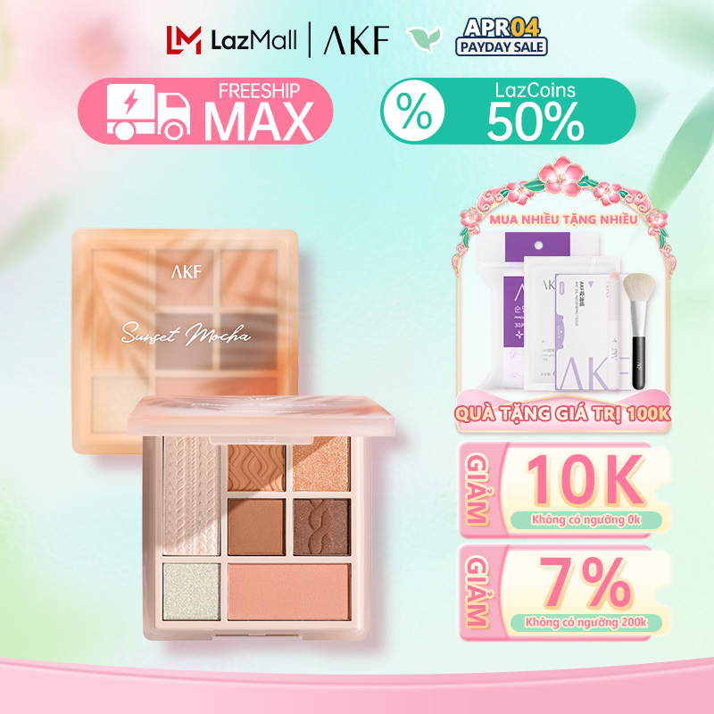 【AKF Bảng phấn mắt AKF 7 màu  Màu Lì trang điểm chống nước lâu trôi 9g