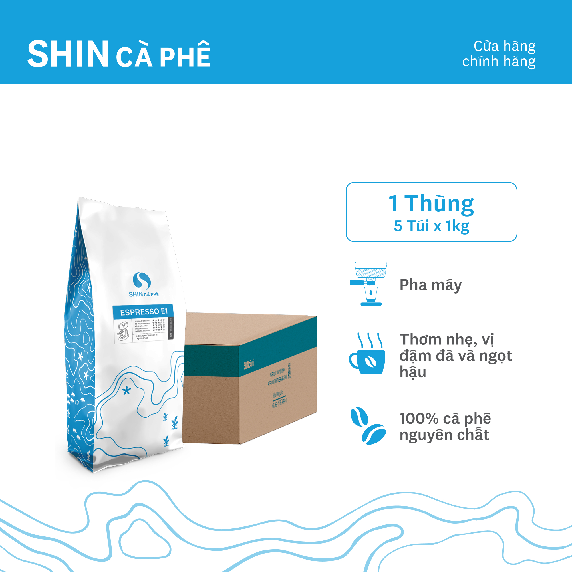 Cà Phê Pha Máy - Espresso E1 - SHIN Cà Phê - Thùng 5 gói - 1kg/gói