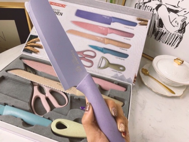 Bộ Dao Kitchen 6 Món Lúa Mạch Kháng Khuẩn - An Toàn Tiện Dụng - Bộ dao kéo cao cấp - Bộ dao gọt hoa quả nhà bếp kháng khuẩn lúa mach chống gỉ 6 món