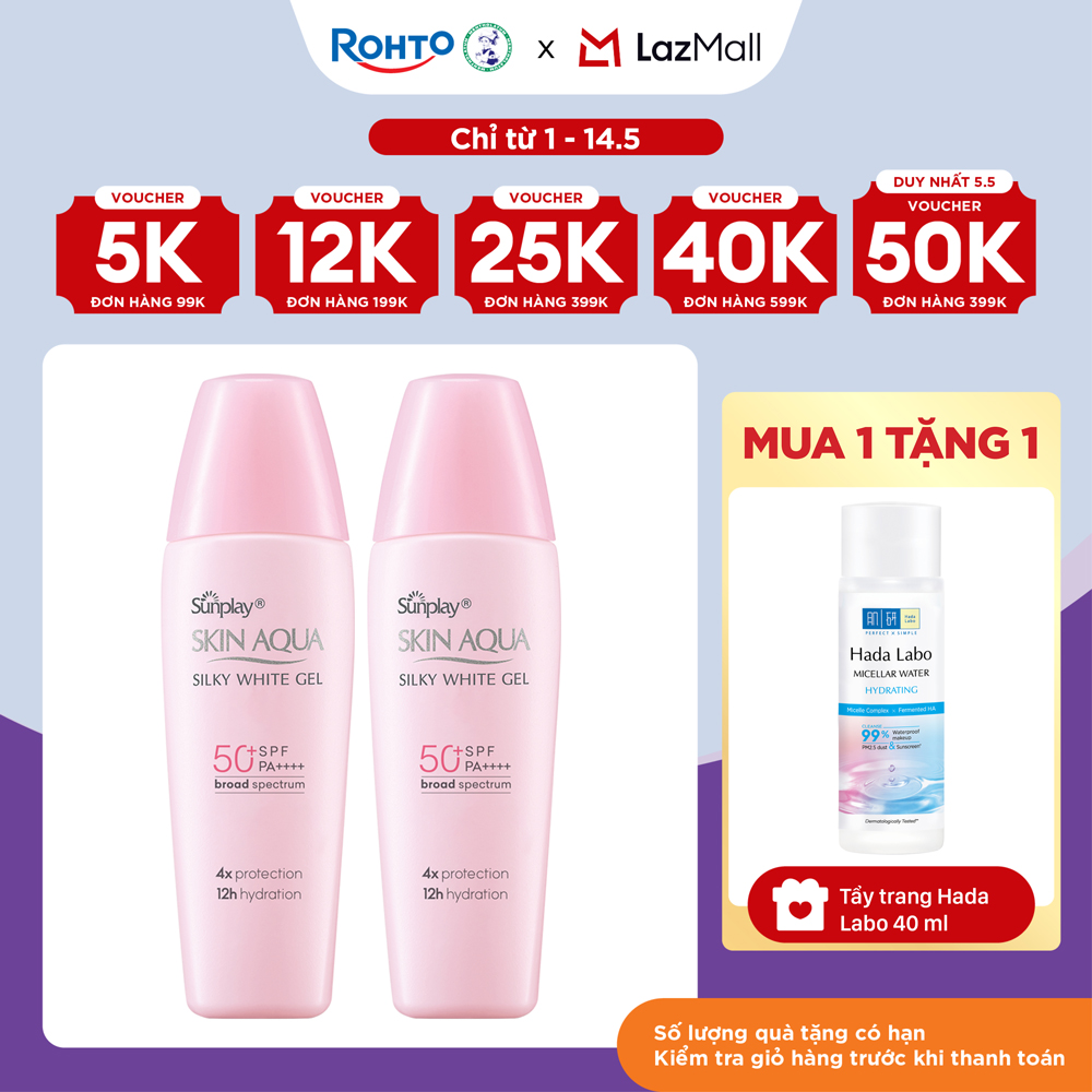 [VB] Bộ 2 Kem chống nắng Skin Aqua dưỡng trắng  dưỡng ẩm, dùng hàng ngày dạng gel Sunplay Skin Aqua Silky White Gel Eco Việt Nam SPF 50, PA++++ 30g