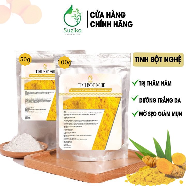 Bột Đắp Mặt Tinh Bột Nghệ Nguyên Chất Giảm Thâm Nám - Bột Mặt Nạ Dưỡng Da thiên nhiên Suziko Handmade