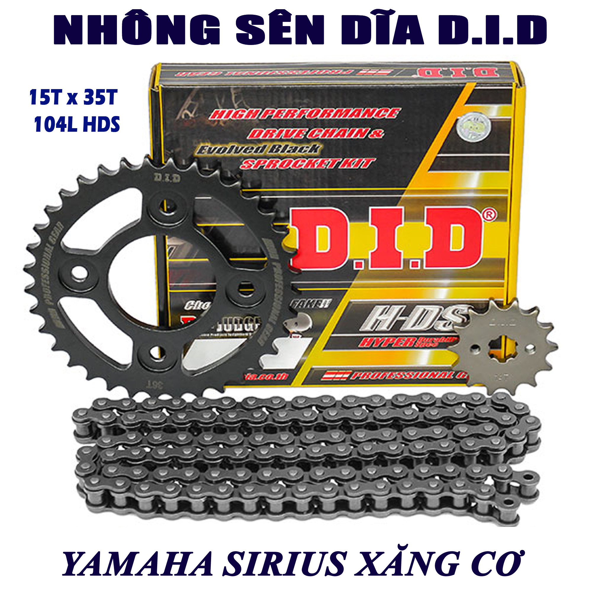 Nhông sên dĩa Sirius Xăng cơ - Sên đen 10ly DID HDS - Thái Lan